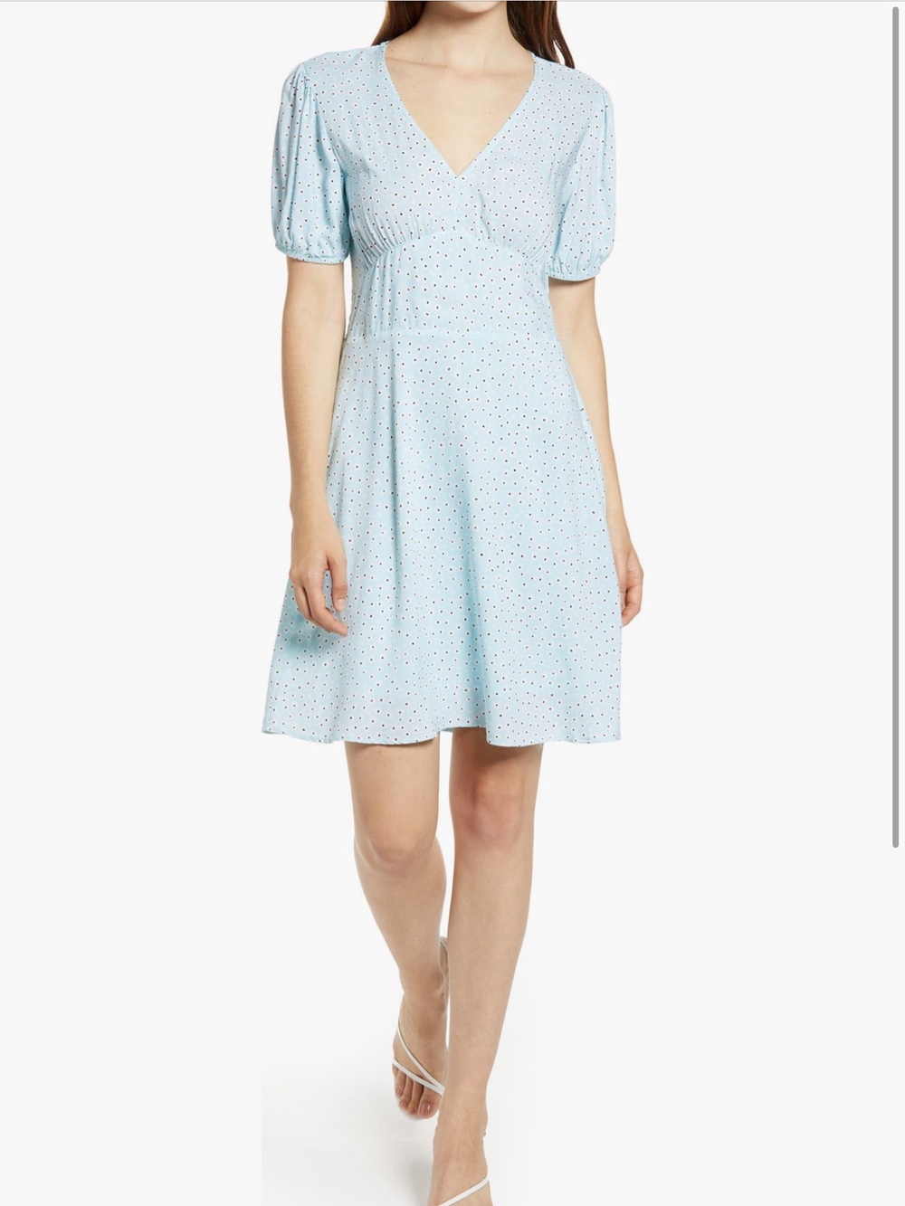 Light Blue Floral V-Neck Short Sleeve Dress
